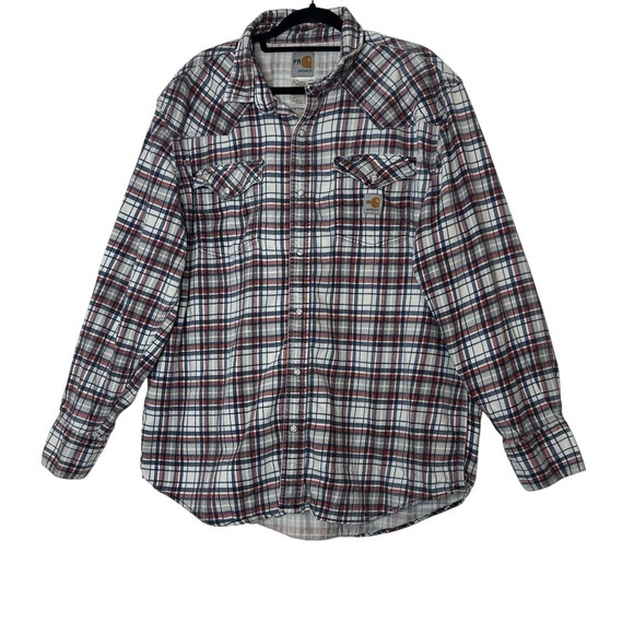 Carhartt FR Shirt Work Wear Pearl Snap Front Long Sleeve Men's Size XL Flame - Picture 1 of 9